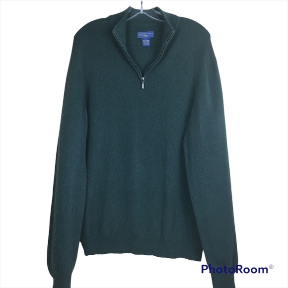 Joseph & Lyman Men's Green Cashmere 1/4-zip Mock-Neck Sweater Pullover Sz L - Picture 3 of 8